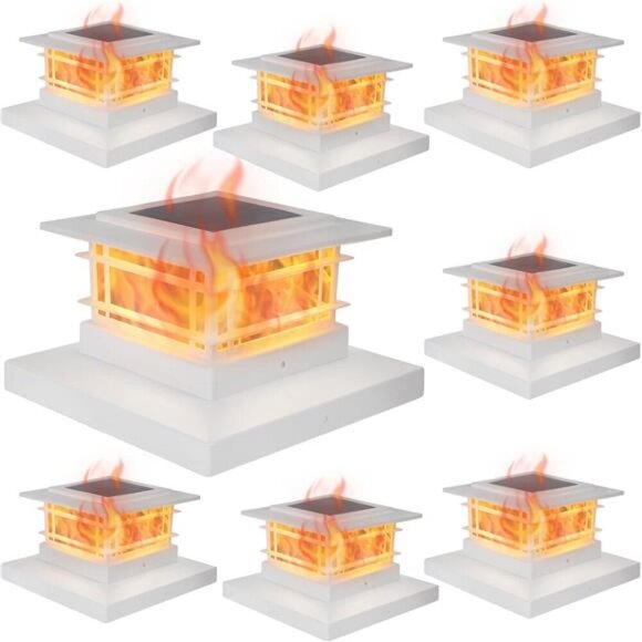 Dynaming 8 Pack Solar Flame Post Lights Outdoor, Solar Powered Fence Post - Picture 1 of 6